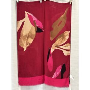 NEW Chico’s Red Floral Scarf OS Boho Resort Coastal Grandma Vacation Accessory